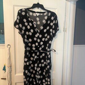 J. Jill ~ Black Dress with White Floral Design ~Large